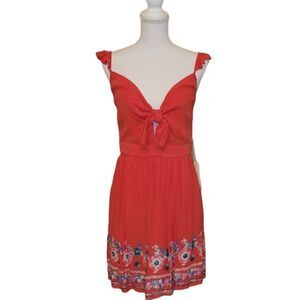 Secret Charm Boho Ruffled Strap Tie Front Dress